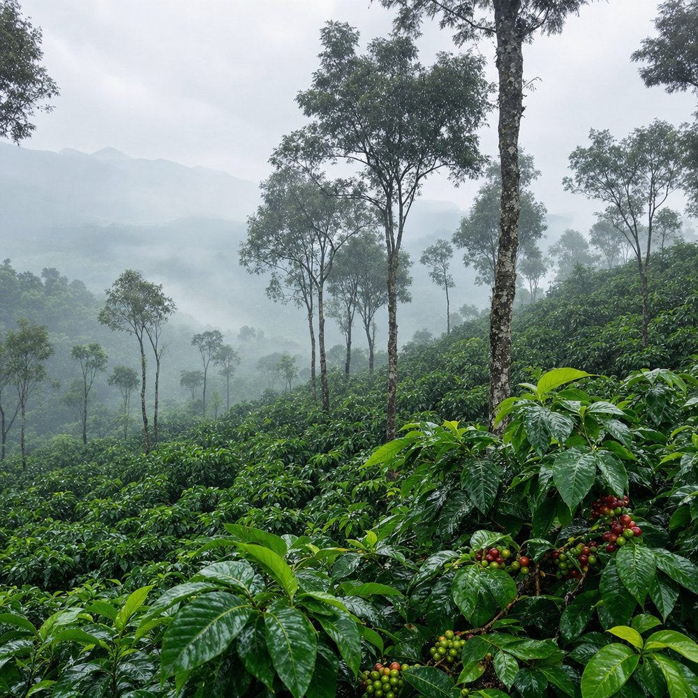 Lush green coffee farm in Coorg, Karnataka